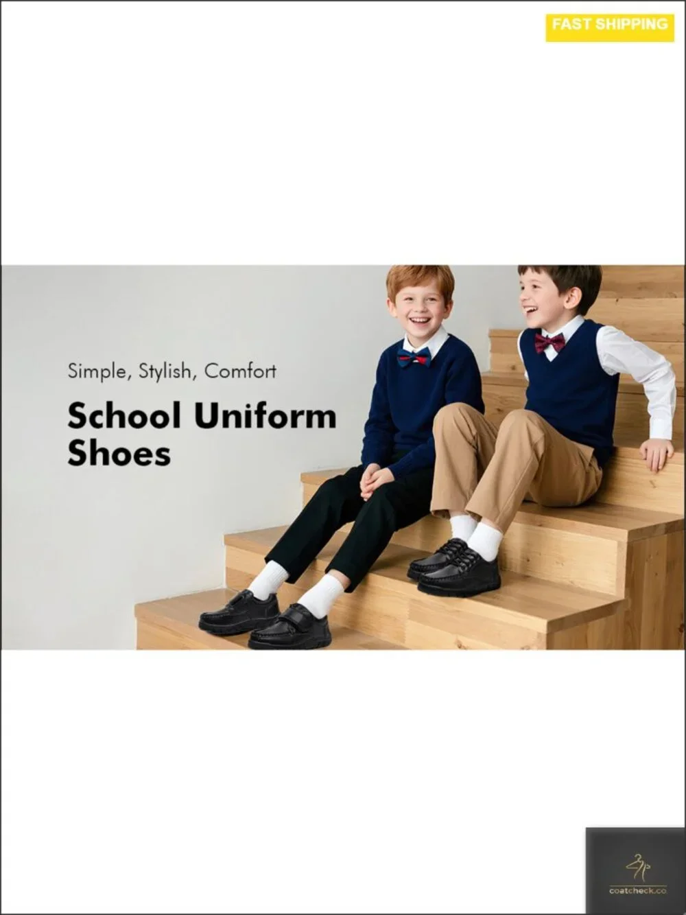 Boys School Uniform Oxford Dress Shoes with Hook-and-Loop Closure